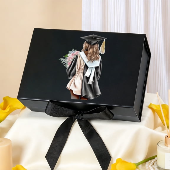 Multi-Color Graduation Favor Gift Box, Durable Printed Paper Gift Box with Hidden Magnet and Exquisite Ribbon, 11.4×8.6×4.1 inch and 8.6×6.3×3.3 inch Gift Container