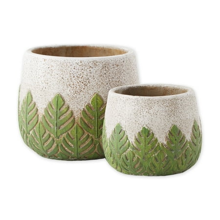 Multi-Color Greek Leaf Stone Flower Pot (Set of 2) 6.75x6.75x6 and 5x5 x4.5