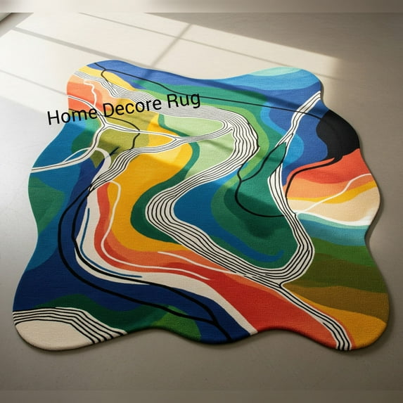 Multi-Color Hand-Tufted Abstract Area Rug – Irregular Shape Modern Carpet for Bedroom or Living Room