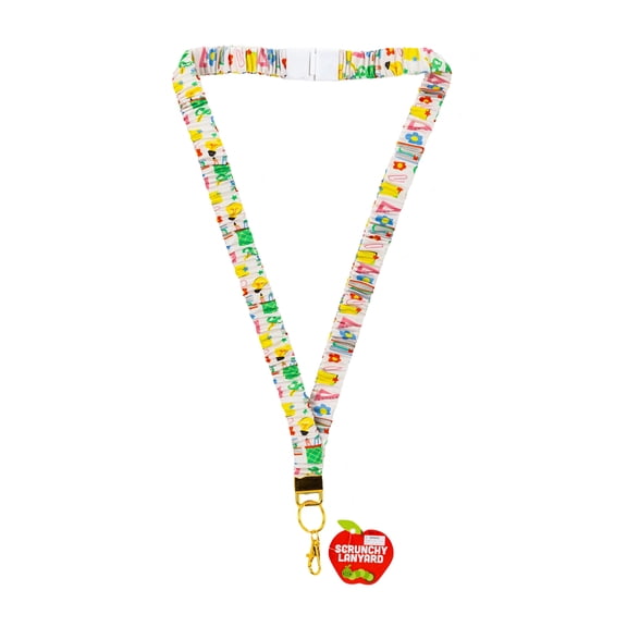 Multi Color Icons Scrunchy Lanyard, Pencil & Scissors Print, Elastic ID Badge Holder, 19.6 x 0.86 x 0.2 in
