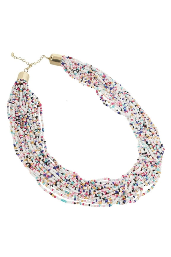 Multi Color Layered Beaded Goldtone Necklace for Women Jewelry Size 20" Birthday Gifts for Women