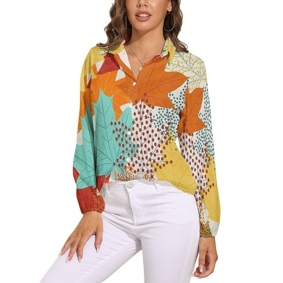 Multi-Color Leaves Long Sleeve Blouse Woman Streetwear Casual Shirts Summer Oversize Woman Streetwear Clothing Birthday Present