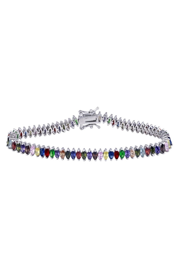 Multi-Color Marquise Cubic Zirconia Eternity Tennis Bracelet Sterling Silver