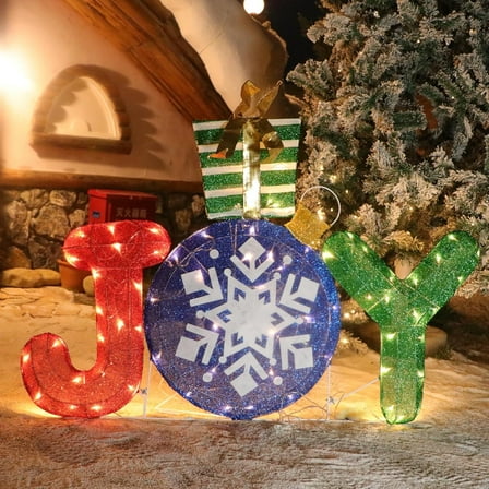 Multi-Color Metal Christmas Lighted Holiday Decoration - Joy Style