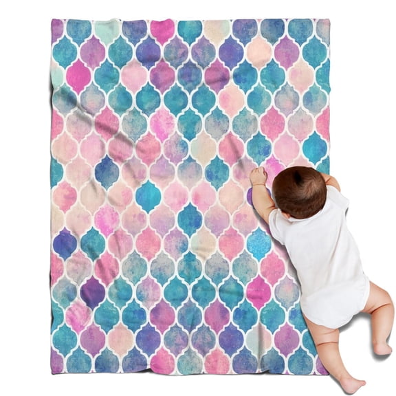 Multi Color Moroccan Checkered Pattern Blanket,Comfortable Soft Lamb Wool Throw Blanket,All Season,Warm Lightweight Blankets for Sofa Bed Couch Living Room Chair,30"x40"