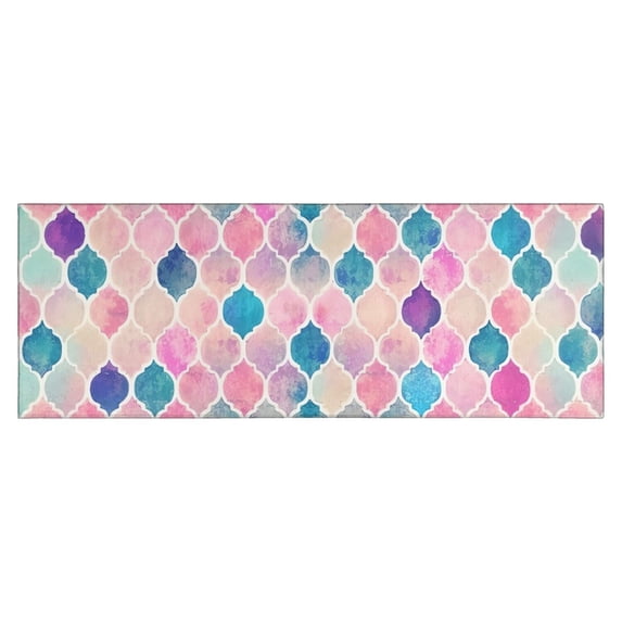 Multi Color Moroccan Checkered Pattern Kitchen Rug Mat,Kitchen Runner Rugs Non Skid Washable,Decorative Kitchen Floor Mats for Kitchen,Sink,Laundry,17"X47"