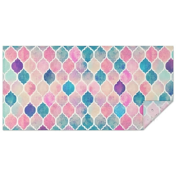 Multi Color Moroccan Checkered Pattern Rectangle Tablecloth 60"x120",Waterproof Polyester Rectangle Table Cloth, Wipeable Spillproof Polyester Tablecloth for Dining, Camping, Indoor and Outdoor