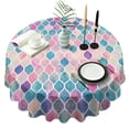 thumbnail image 1 of Multi Color Moroccan Checkered Pattern Round Tablecloth 60"x60",Wrinkle Wipeable Table Cloth for Kitchen Dining Room Picnic Patio Party, 1 of 6