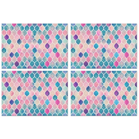 Multi Color Moroccan Checkered Pattern Summer Placemats Table Placemats Set Of 4-Linen Kitchen Washable Placemats Table Mats 11.8"x17.7" Non-Slip Heat Resistant