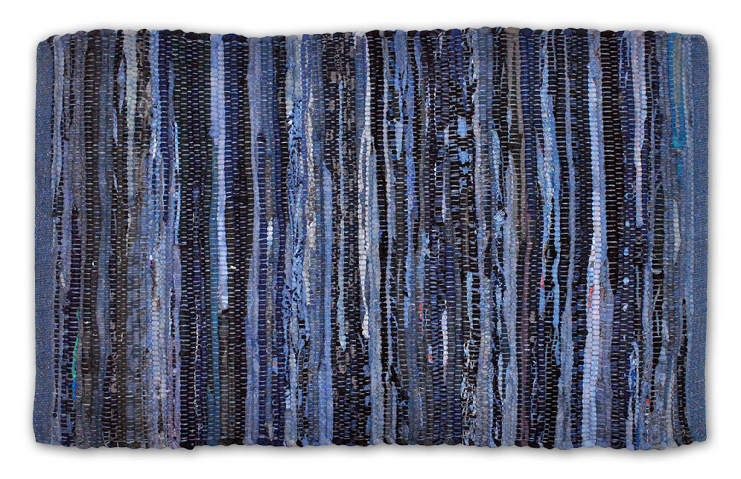 Handmade Nautical Blue Cotton Reversible Rag Rug 2'3" x 6'