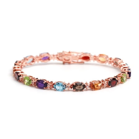 Multi Color Oval Cut Gemstone Bracelet Jewelry gold Silver Anniversary Gift for women man