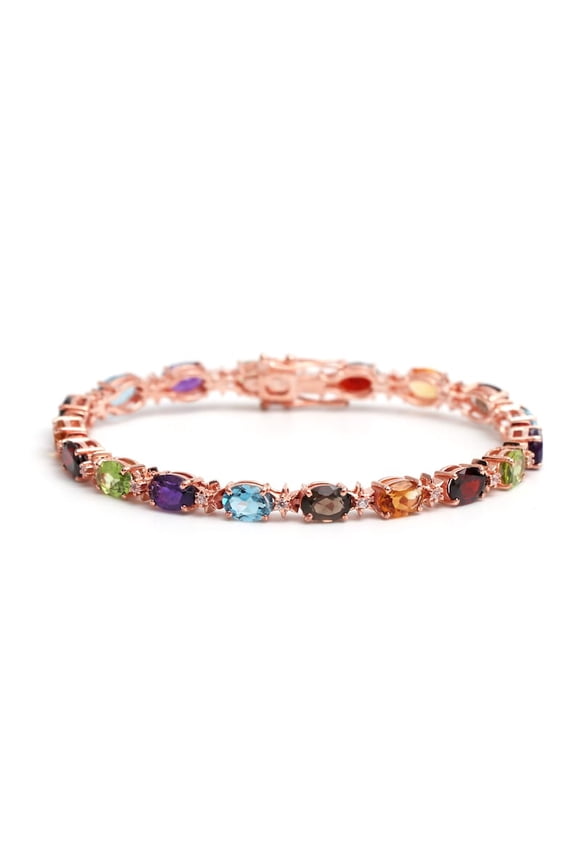 Multi Color Oval Cut Gemstone Bracelet Jewelry gold Silver Anniversary Gift for women man