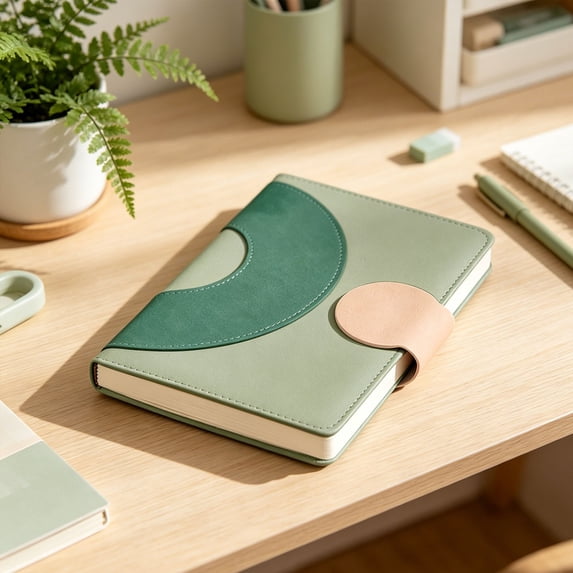 Multi-Color Patchwork Notebook - Color Block Lined Journal - Creative Notebook for Notes - Green