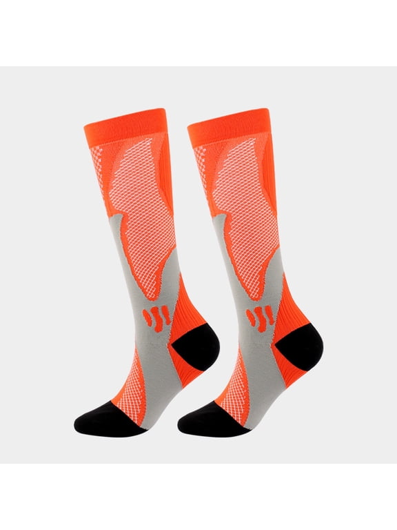 Multi Color Performance Compression Knee Socks, Shock Absorbing Cushioned Sole, Stretchy Lightweight Material for Marathon Hiking Basketball Yellow L
