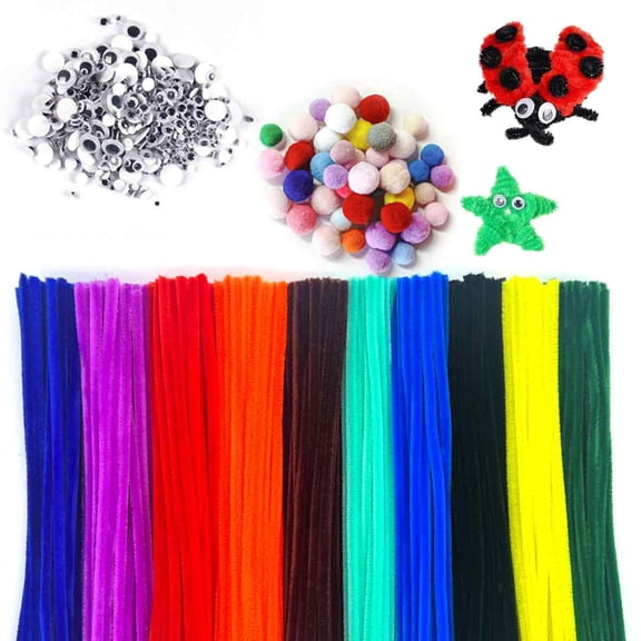 Multi-Color Pipe Cleaners and Wiggle Eyes Sets for Crafts, Pipe Cleaners Bulk, Art and Craft Supplies, Chenille Stems, Pipe Cleaner for Crafts