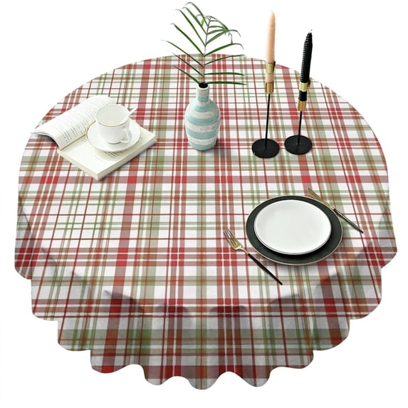 Multi Color Plaid Checkered Pattern Round Tablecloth 60"x60",Wrinkle Wipeable Table Cloth for Kitchen Dining Room Picnic Patio Party