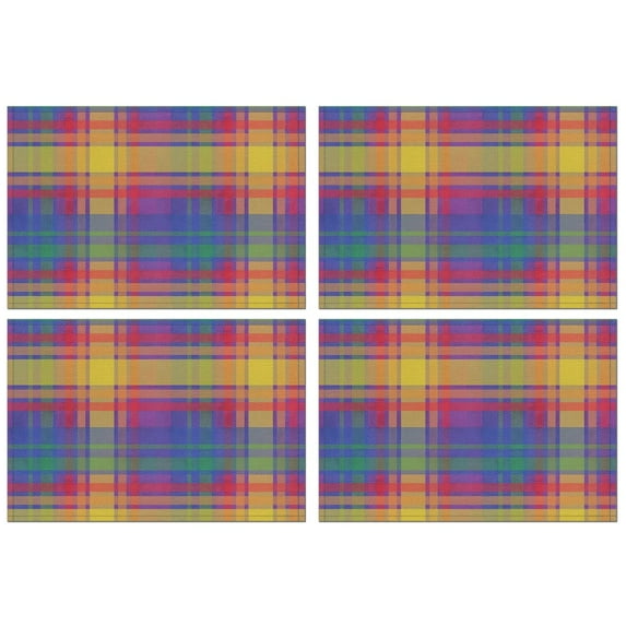 Multi Color Plaid Checkered Pattern Summer Placemats Table Placemats Set Of 4-Linen Kitchen Washable Placemats Table Mats 11.8"x17.7" Non-Slip Heat Resistant