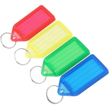 20-Pack Plastic Key Tags With Metal Rings – 5 Colors, Label Window, New