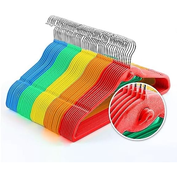 Multi-Color Premium Velvet Hangers with Mini Hooks, Pack of 50, Non Slip, Space Saving Cascading Clothes Hangers, Rainbow Colors, Red, Orange, Yellow, Green, Blue$$Home Decor, Kitchen, & Other