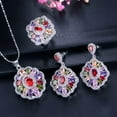 thumbnail image 1 of Multi Color Rainbow CZ Ring Flower Pendent Necklace Earrings Party Jewelry Set, 1 of 9