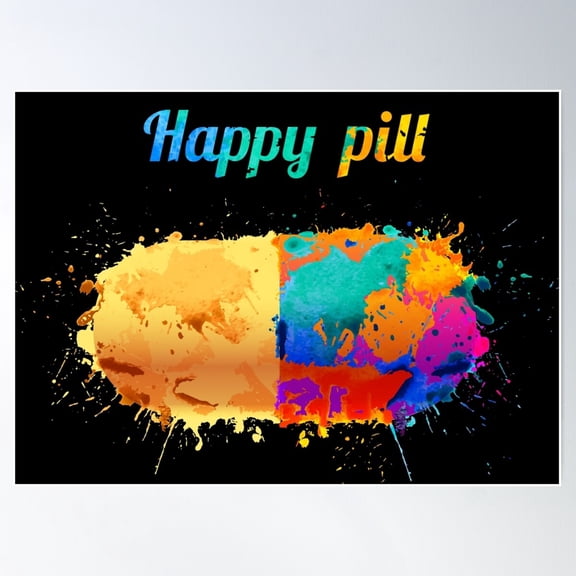 Multi-Color Rainbow Happy Pill Pattern Poster Wall Art, Modern Wall Decor For Living Room Bedroom, 12x18 UNFRAMED