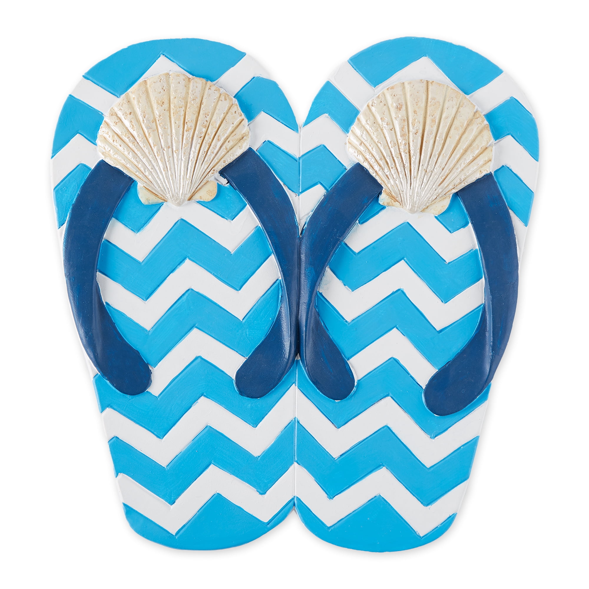 Blue and White Seashell Flip Flops Cement Stepping Stone
