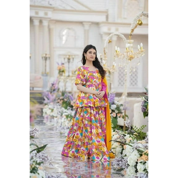 Multi Color Sharara Set Bollywood Designer Trending Fancy Collection