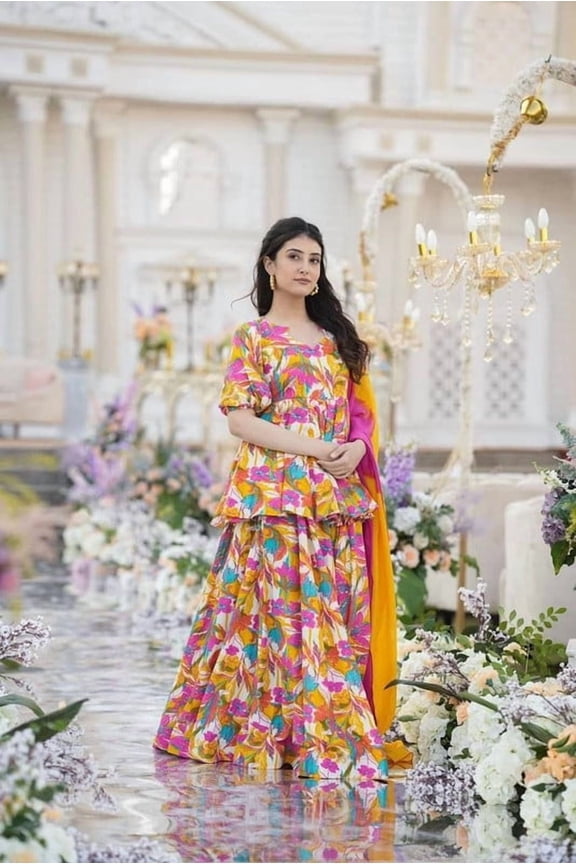 Multi Color Sharara Set Bollywood Designer Trending Fancy Collection