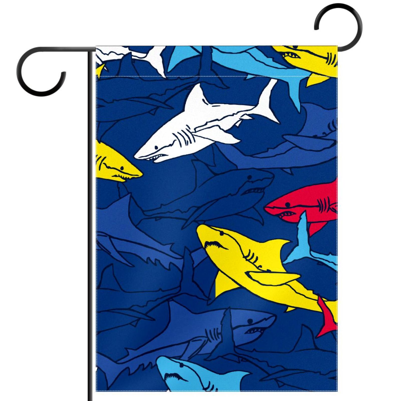 Multi Color Shark Pattern Garden Banners: Outdoor Flags for All Seasons, Waterproof and Fade ...