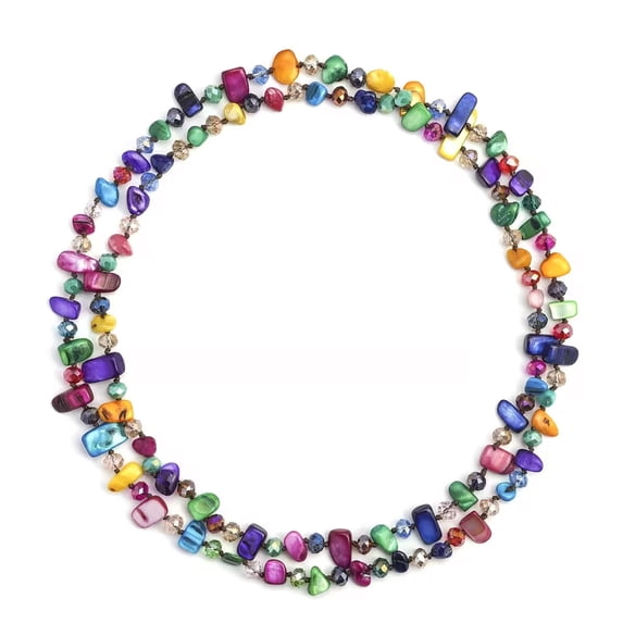 Multi Color Shell Chips Glass Beaded Necklace for Women Jewelry Birthday Gifts for Women Size 47" Birthday Gifts