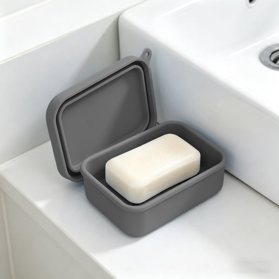 Multi Color Silicone Lidded Self Draining Soap Holder Anti Slip Raised Rib Base Fast Dry Spill Proof Portable Soap Container For Bathroom Shower Kitchen Counter Travel Gym Camping