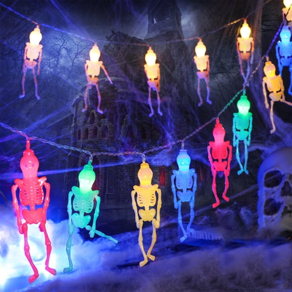 Multi-Color Skeleton String Lights, 8Ft 20 LED Halloween Decoration, Battery Operated with Remote, 8 Modes for Party Patio Indoor Outdoor
