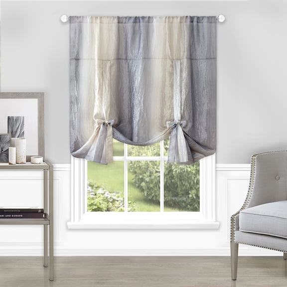 Multi-Color Striped Modern Semi-Sheer Window Curtain Drape Panels (Silver, 50" x 63" Tie-Up Shade)
