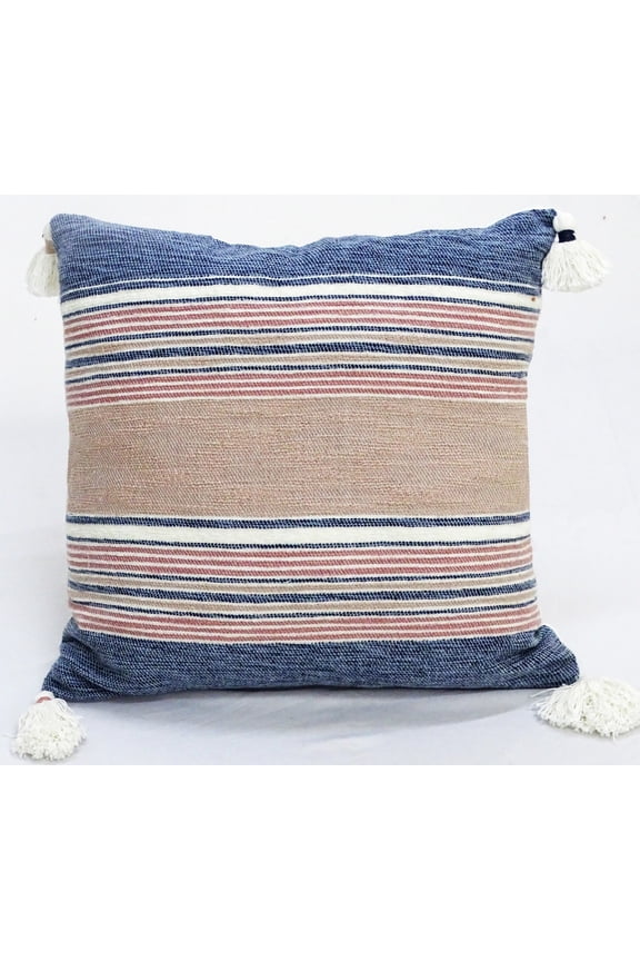 Multi Color Stripes 22" X 22" Throw Pillow for couch with Tassels
