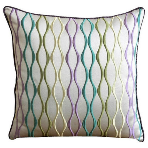 Multi Color Throw Pillow Cover Couch, Throw Pillow Cover, 12x12 inch (30x30 cm) Pillow Cover, Jacquard Weave Square Pillow, Multicolor Embroidered, Modern, Striped - Multicolor Waves