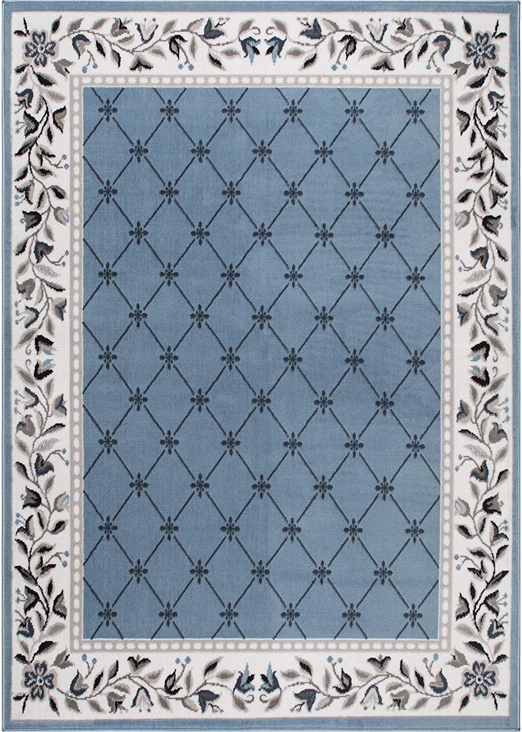 Aydin Blue and Ivory Synthetic Traditional Area Rug