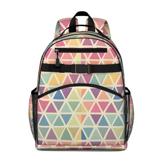 Multi Color Triangle Checkered Pattern Backpack for School,Cute School Bag,Schoolbag with Adjustable Shoulder Straps & Padded Back,15.25"x11.5"x5.25"