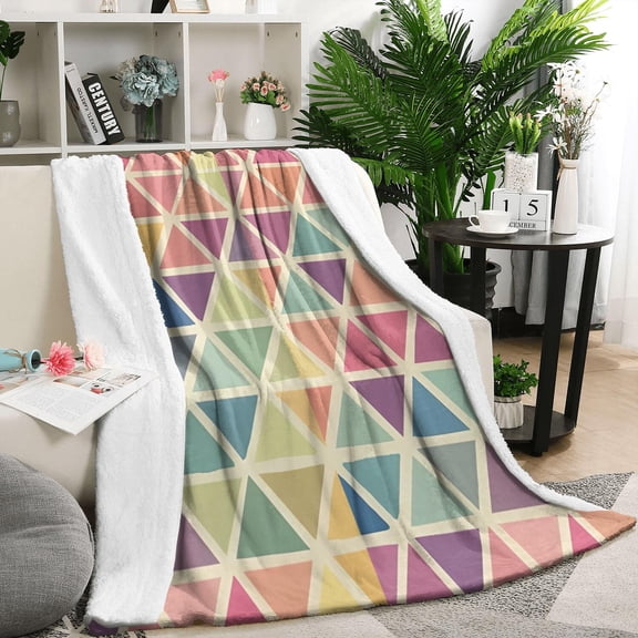 Multi Color Triangle Checkered Pattern Blanket,Comfortable Soft Lamb Wool Throw Blanket,All Season,Warm Lightweight Blankets for Sofa Bed Couch Living Room Chair,50"x60"