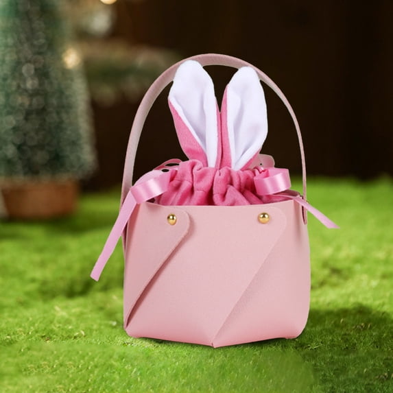 Multi-Color Velvet Easter Bunny Bags with Handle, Drawstring Candy Bags with Rabbit Ears, Easter Bunny Basket Bags Bulk for Kids Rabbit Ear Velvet Drawstring Candy Bag Leather Basket Buckets