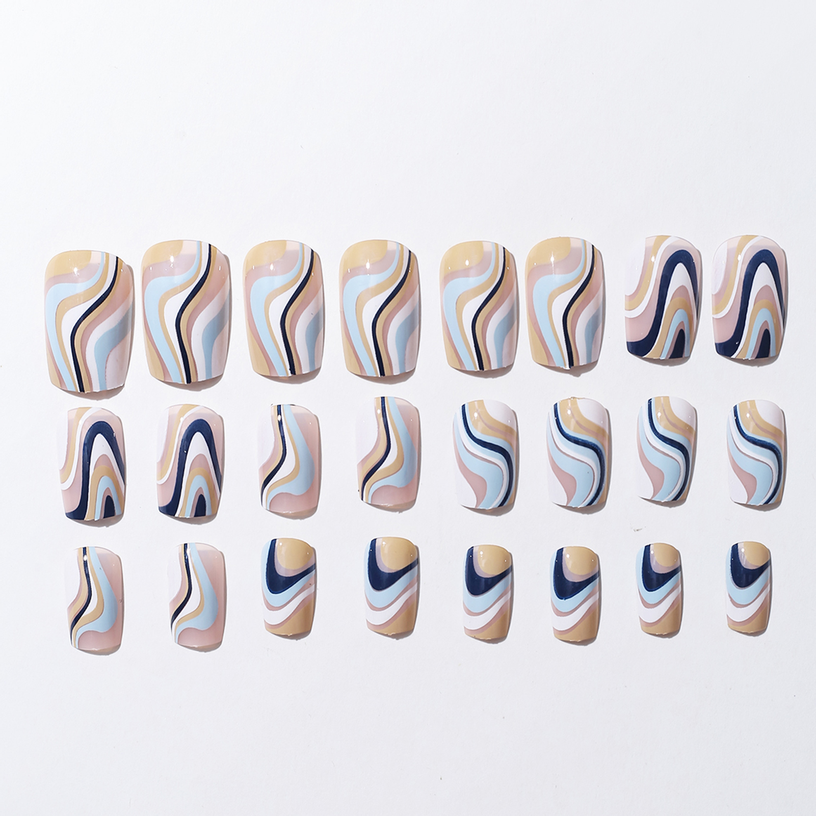 Multi Color Waves Fake Nails No Irritating Smell Low Color Nails for