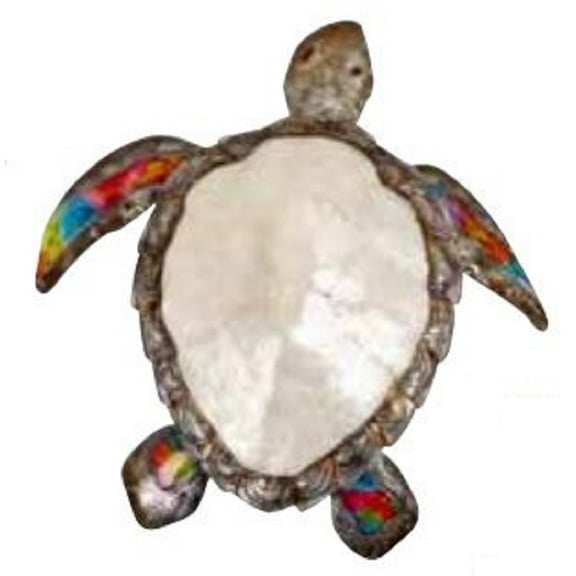 Multi Color White Elegance Turtle Metal Wall Decoration 15 x 15 x 3.5 Inch