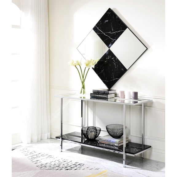 Multi - Colored, 17 - in Depth Table - Mirrored Top Brightens Room, Faux Marble Display - Upgrade Home Decor