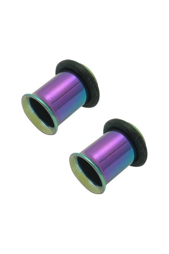 Multi-Colored Anodized Titanium Single Flare Tunnel Plug with O Rings - 2 Gauge