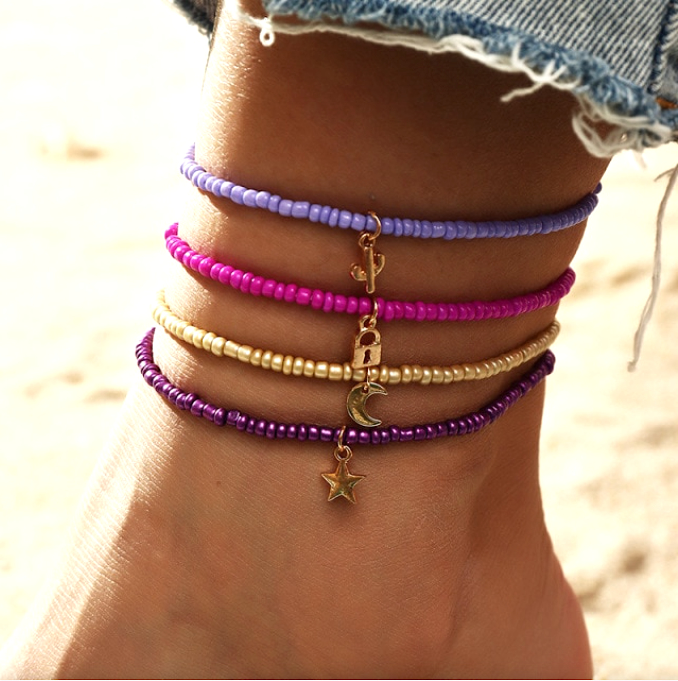 Multi Colored Beaded Anklet Set Of 4 - Walmart.com