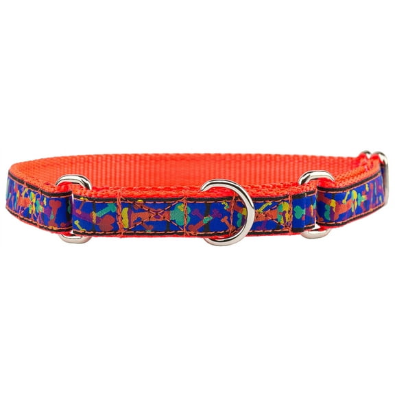 Country Brook Petz® Multi-Colored Bones Ribbon Neon Orange Martingale Collar Limited Edition, Small