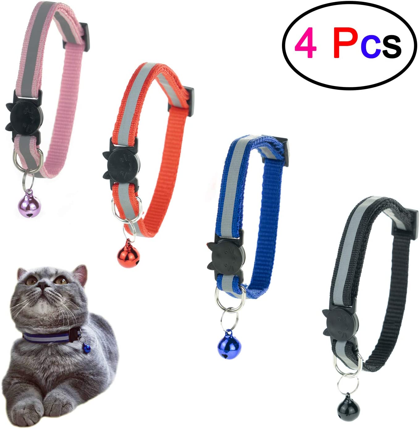 MultiColored Cat Collars, Cat Collars with Bell, Breakaway Cat Collars