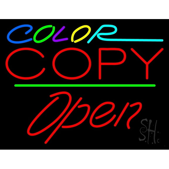 Multi Colored Color Copy Open 2 LED Neon Sign 24 x 31 - inches, Clear Edge Cut Acrylic Backing, with Dimmer - Bright and Premium built indoor LED Neon Sign for Computer & Electronics store decor.