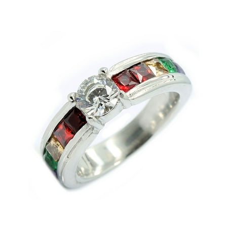 Multi Colored Cubic Zirconia Wedding Band Ring