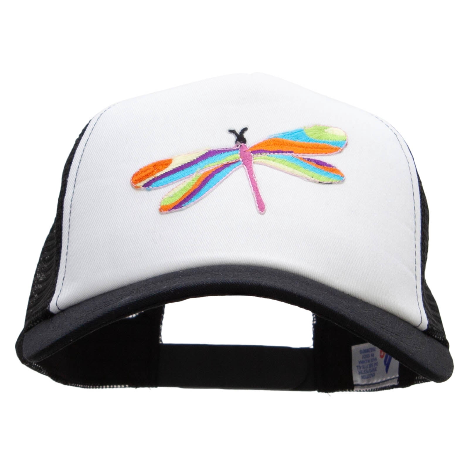 Multi-Colored Dragonfly Patched Cotton Trucker Cap - Black 