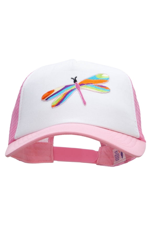Multi-Colored Dragonfly Patched Cotton Trucker Cap - Lt Pink OSFM